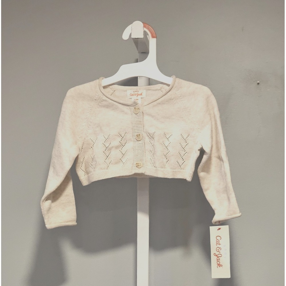 NWT Cat & Jack 6-9M Baby Girl Cream Colored Long Sleeve Cropped Cardigan